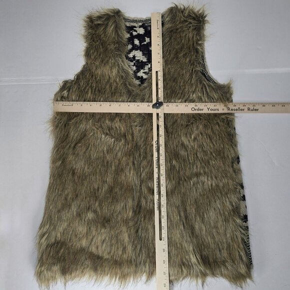 XOXO Vest Faux Fur Front Brown Leopard Sweater Knit Back Women's Medium Boho 70s - Picture 9 of 10